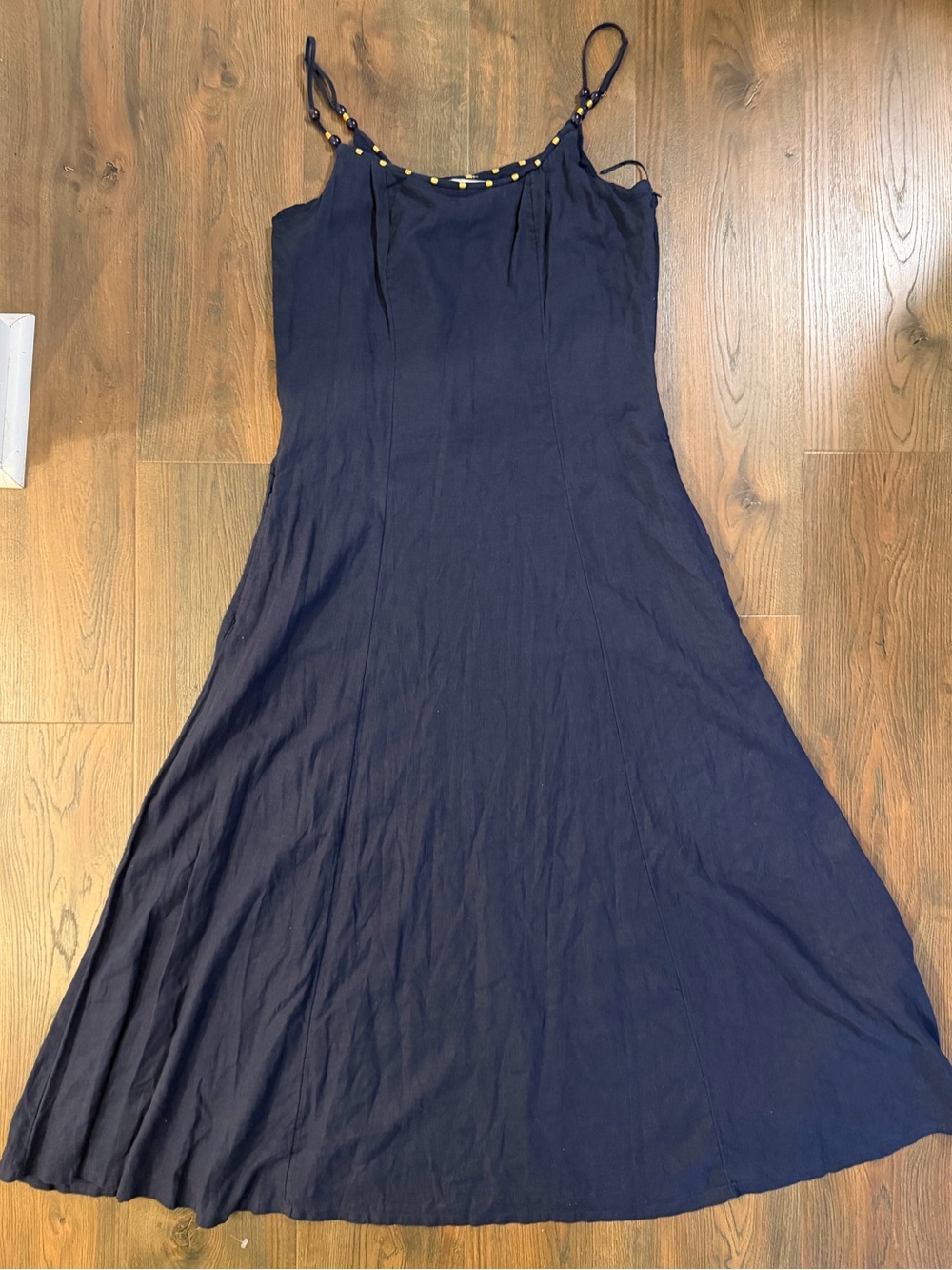 Calypso St. Barth Navy Linen Blend Beaded-Trim Dress